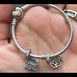 Pandora bracelet and flower earrings